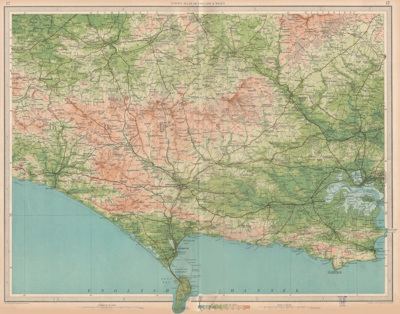 DORSET. Weymouth Portland Dorchester Poole Yeovil Blandford. LARGE 1939 map